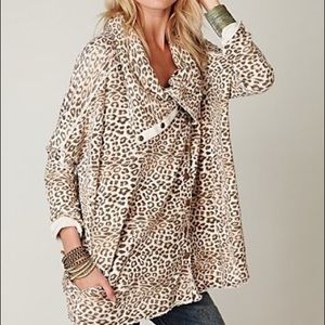 Free People Leopard Print Snap Sweatshirt Cardigan